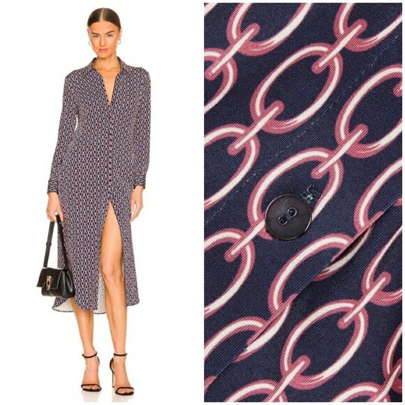 💕L'AGENCE💕 Raelynn Dress ~ Dark Dusty Pink & Midnight Tone Chain Print Medium - Picture 1 of 16